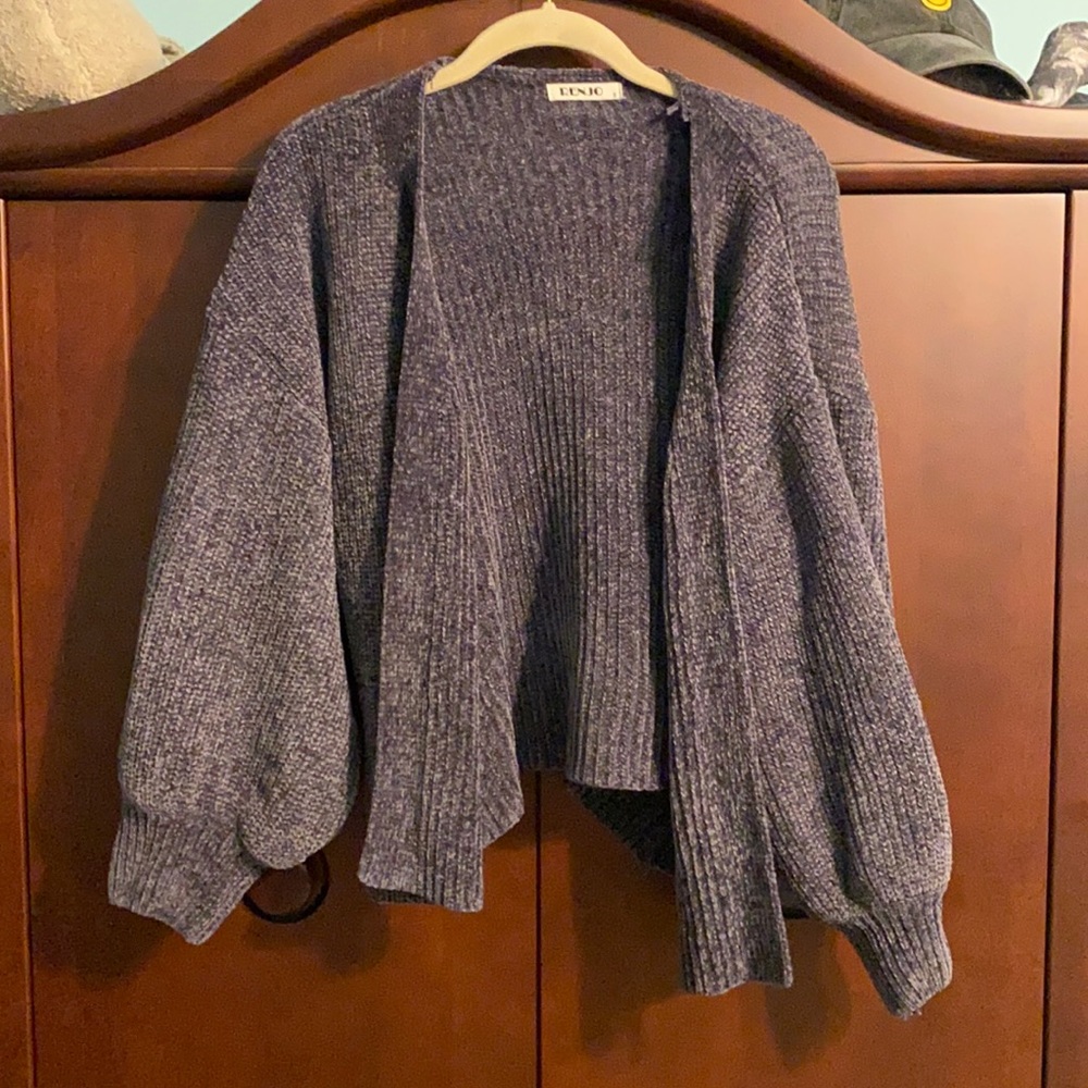 Balloon Sleeve plush knit cardigan cropped